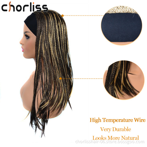 Hot Selling Red Blonde  Ombre Long Braids headband wig Turban Wig Synthetic Wigs With Headband Attached For Black Woman